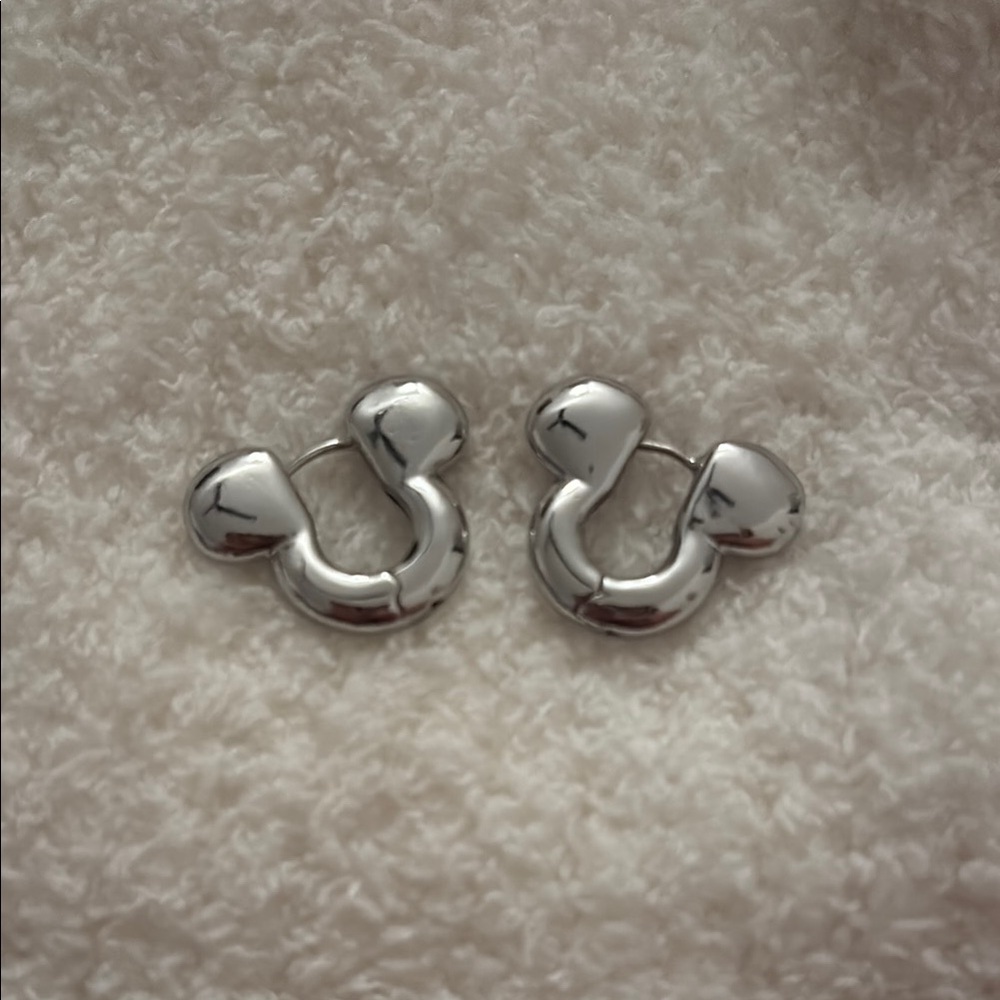 Silver Chrome Mickey Mouse Hoop Earrings